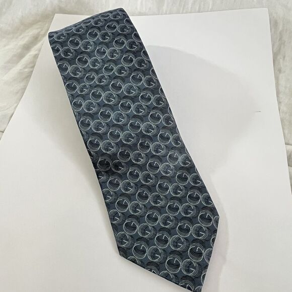 Gucci Italy silk logo tie gray taupe print